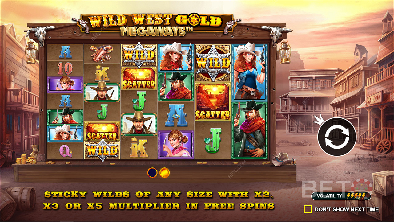 توجد Wild Wilds ذات مضاعفات تصل إلى 5x في فتحة Wild West Gold Megaways