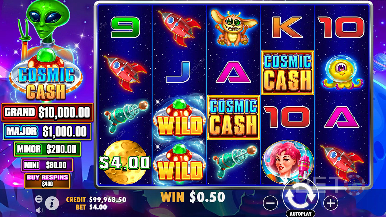 هناك الكثير من رموز Wild في اللعبة الأساسية في فتحة كازينو Cosmic Cash
