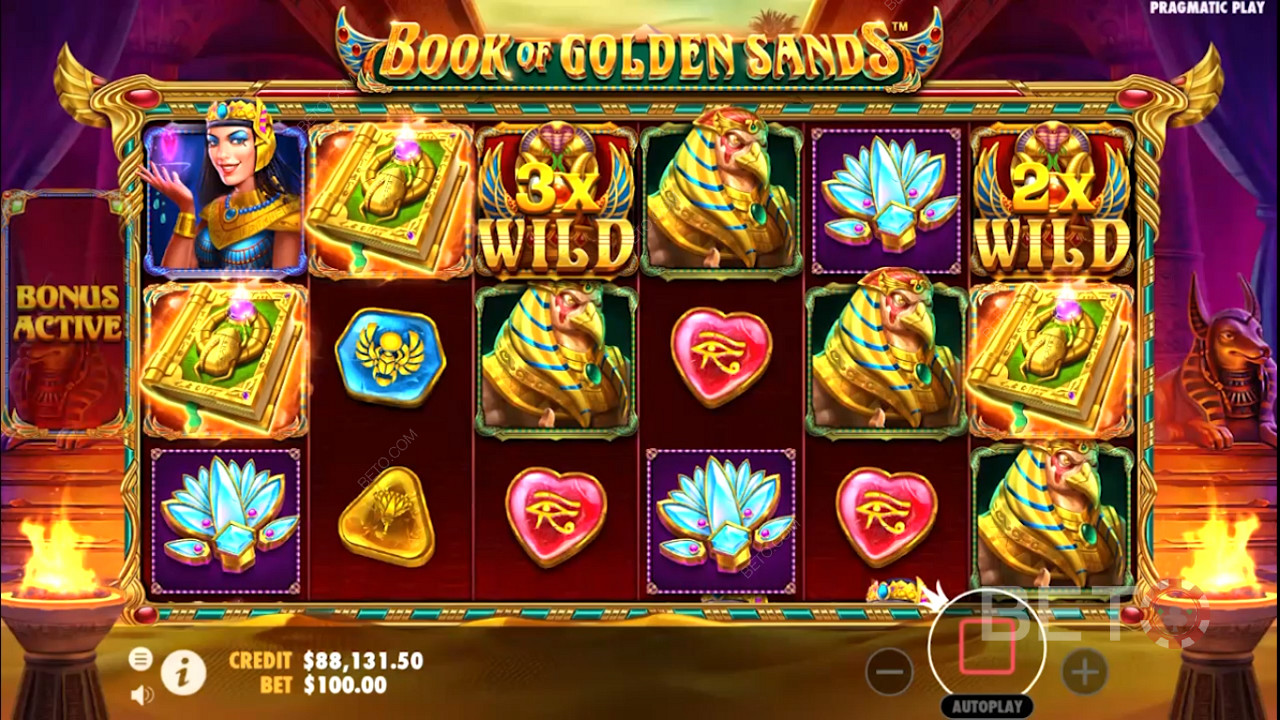 تظهر Wilds المضاعفة في خانة Book of Golden Sands عبر الإنترنت