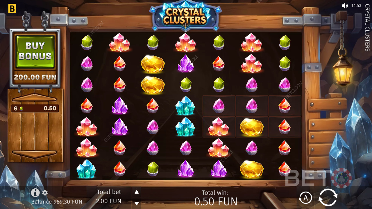شرح الميزات الإضافية في لعبة «Crystal Clusters» من BGaming
