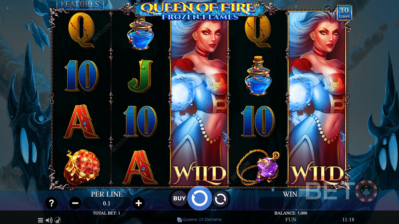 استمتع بتوسيع البراري في اللعبة الأساسية في لعبة سلوت Queen of Fire - Frozen Flames