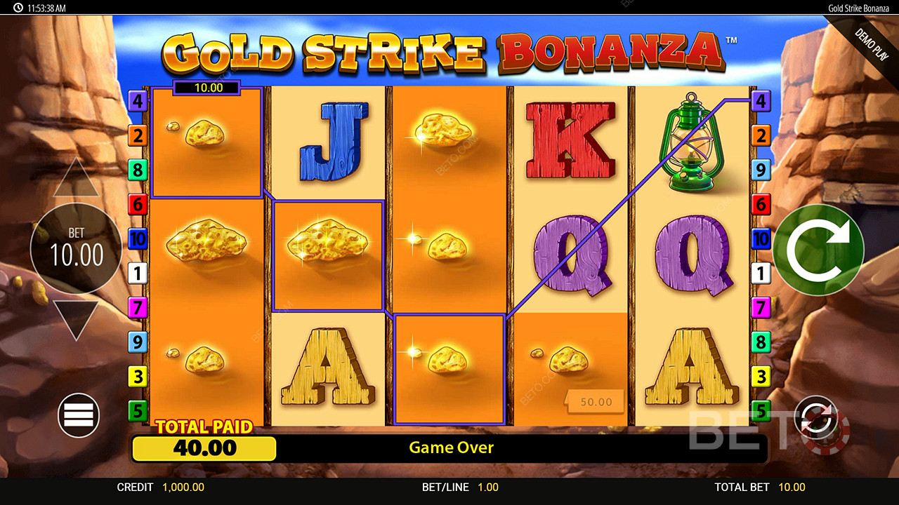 اربح 2,500 ضعف رهانك في ماكينة سلوت Gold Strike Bonanza Fortune Play Slot!